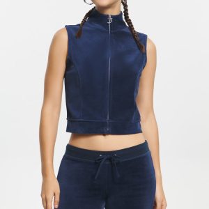 Mockneck Cotton Velour Zip-Up Vest