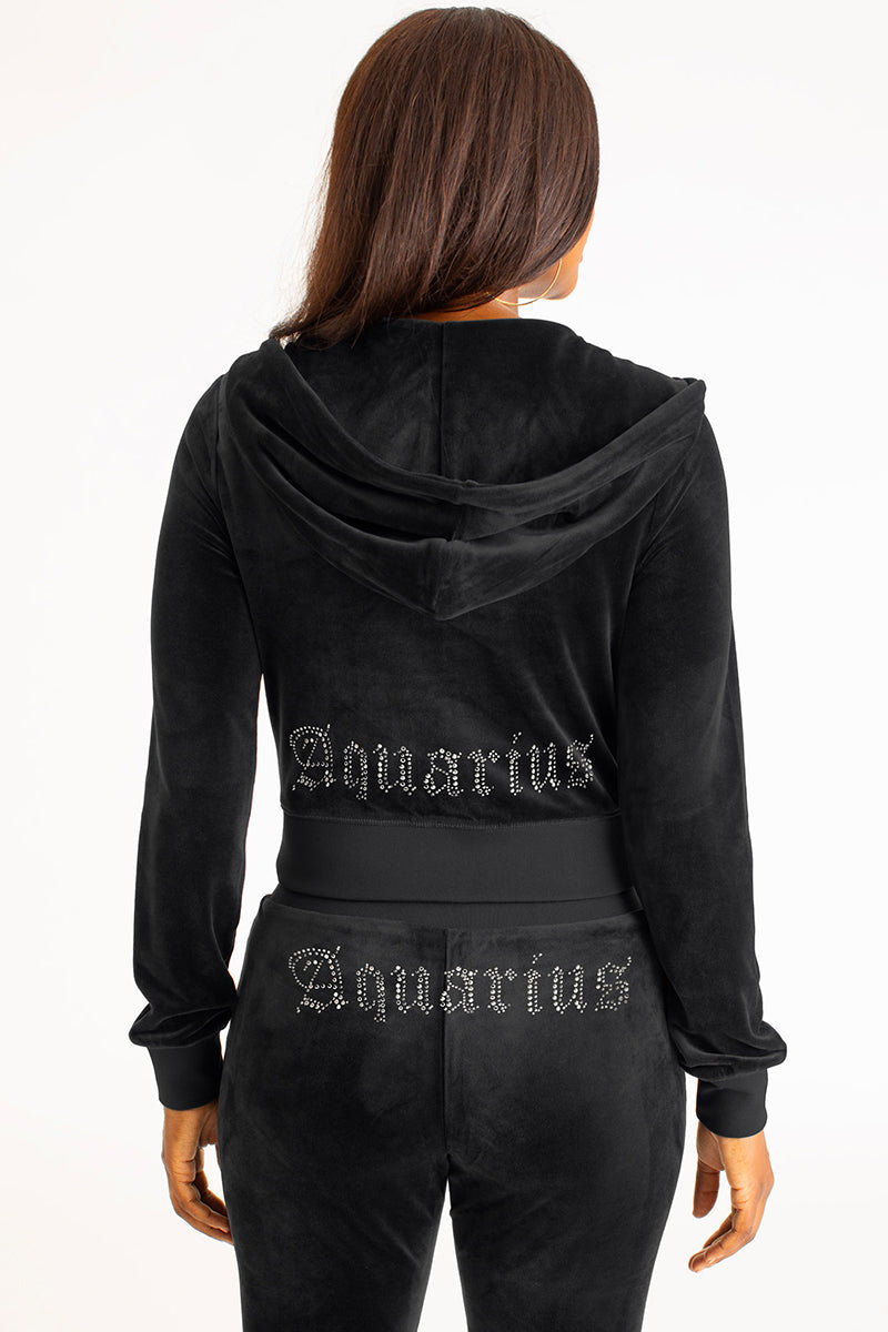 Aquarius Customizable Big Bling Velour Hoodie - Image 3