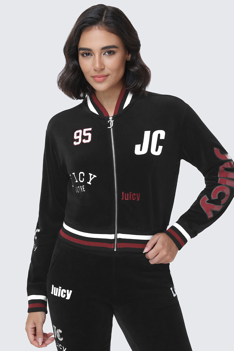 Mixed Logo Cotton Velour Bomber Jacket - Image 4