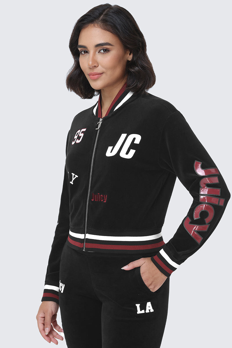 Mixed Logo Cotton Velour Bomber Jacket - Image 7