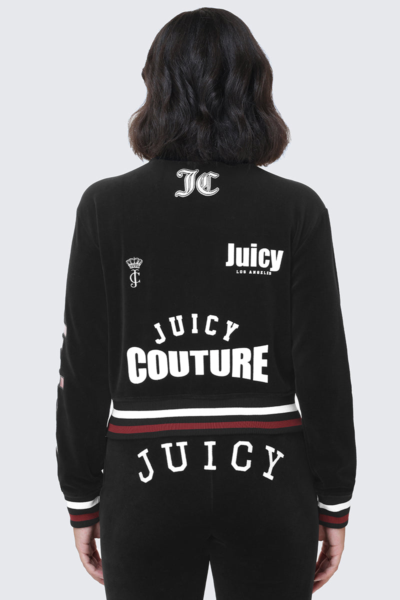 Mixed Logo Cotton Velour Bomber Jacket - Image 3