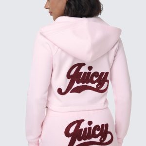 Embroidered Knit Cropped Hoodie