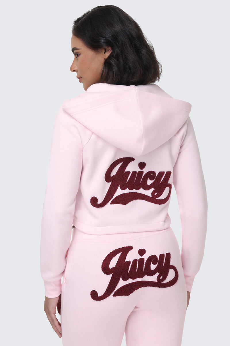 Embroidered Knit Cropped Hoodie
