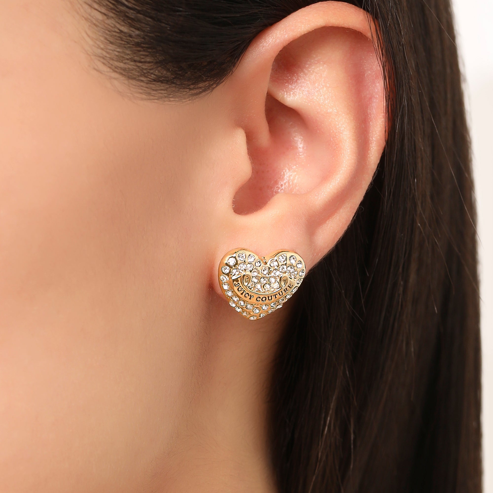 Heart Stud Earrings with Crystal Accents - Image 2