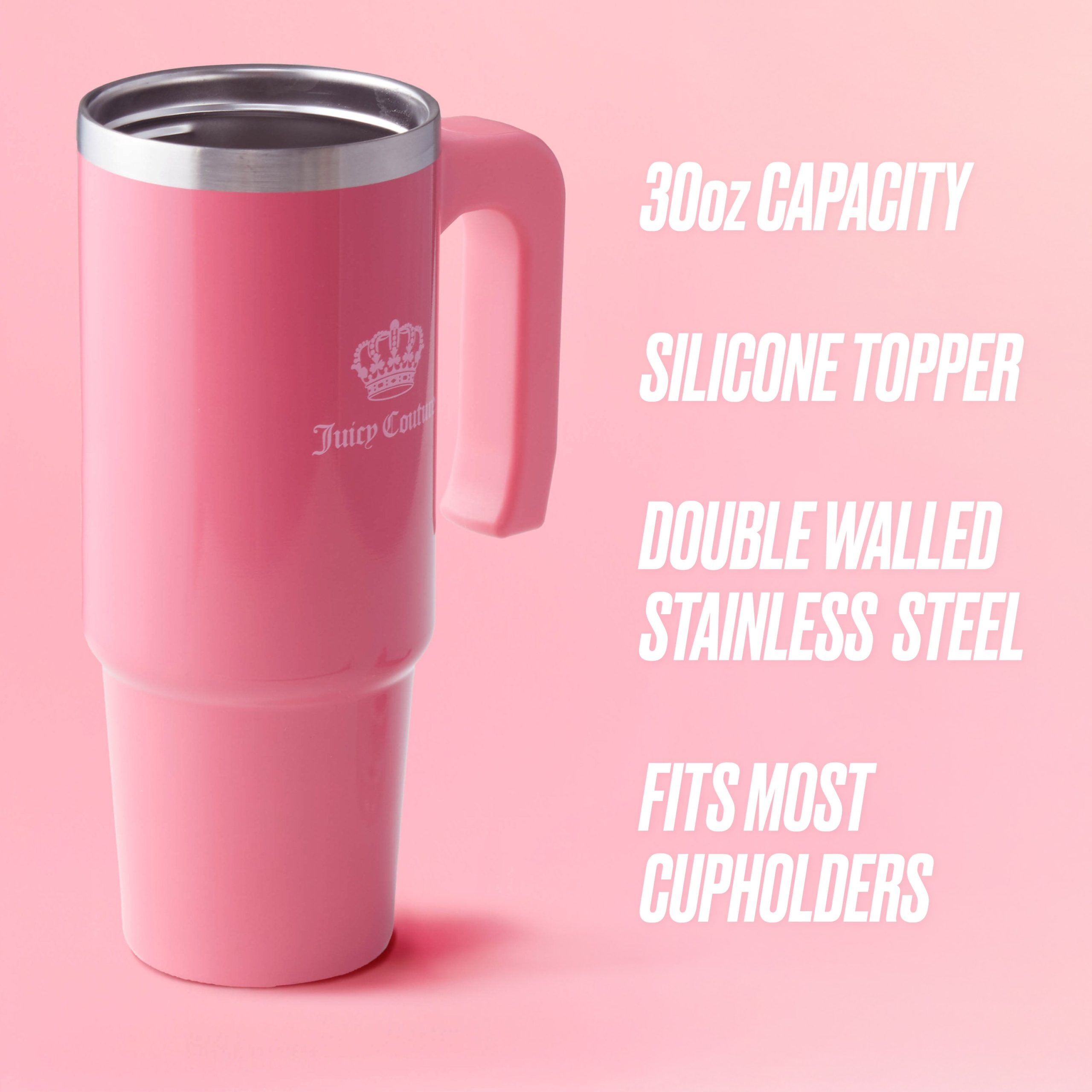 Jetsetter Hydration Stainless Steel Tumbler with Handle. Straw & Topper with Velour Crossbody Pouch - Image 2
