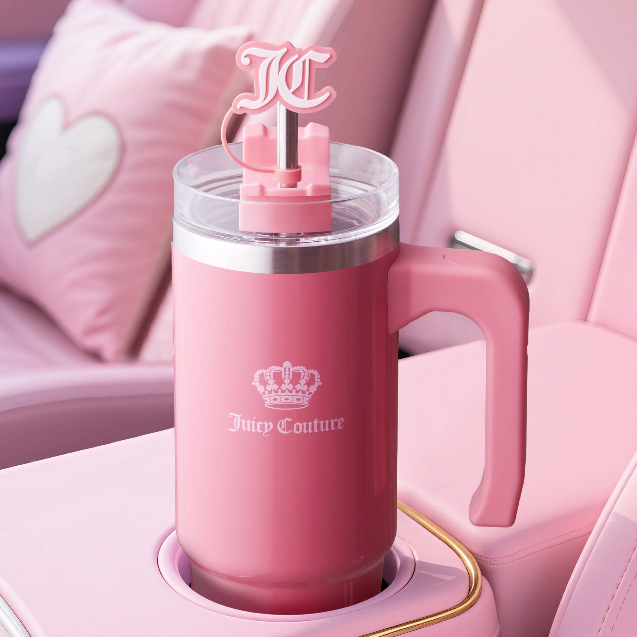 Jetsetter Hydration Stainless Steel Tumbler with Handle. Straw & Topper with Velour Crossbody Pouch - Image 6