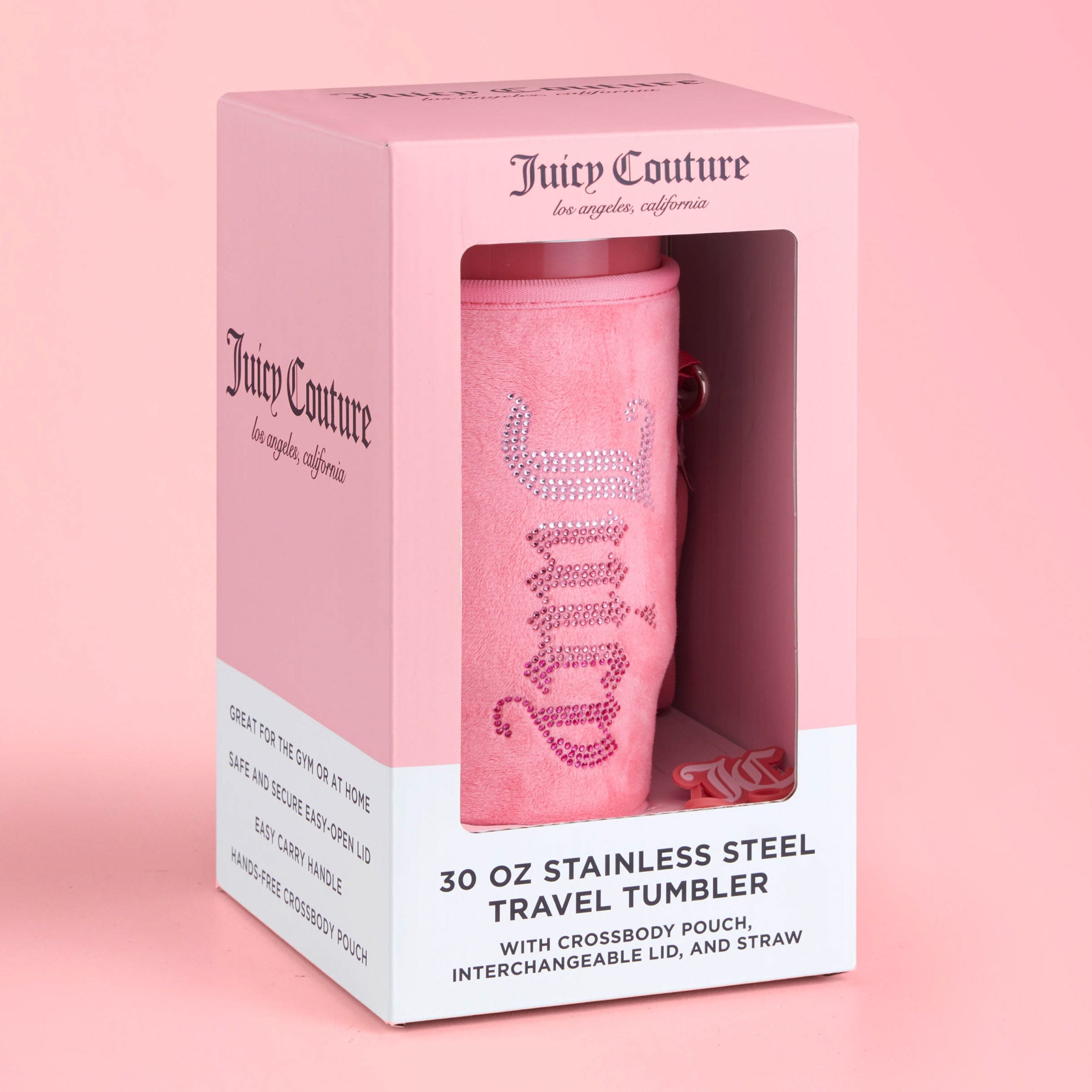 Jetsetter Hydration Stainless Steel Tumbler with Handle. Straw & Topper with Velour Crossbody Pouch - Image 7