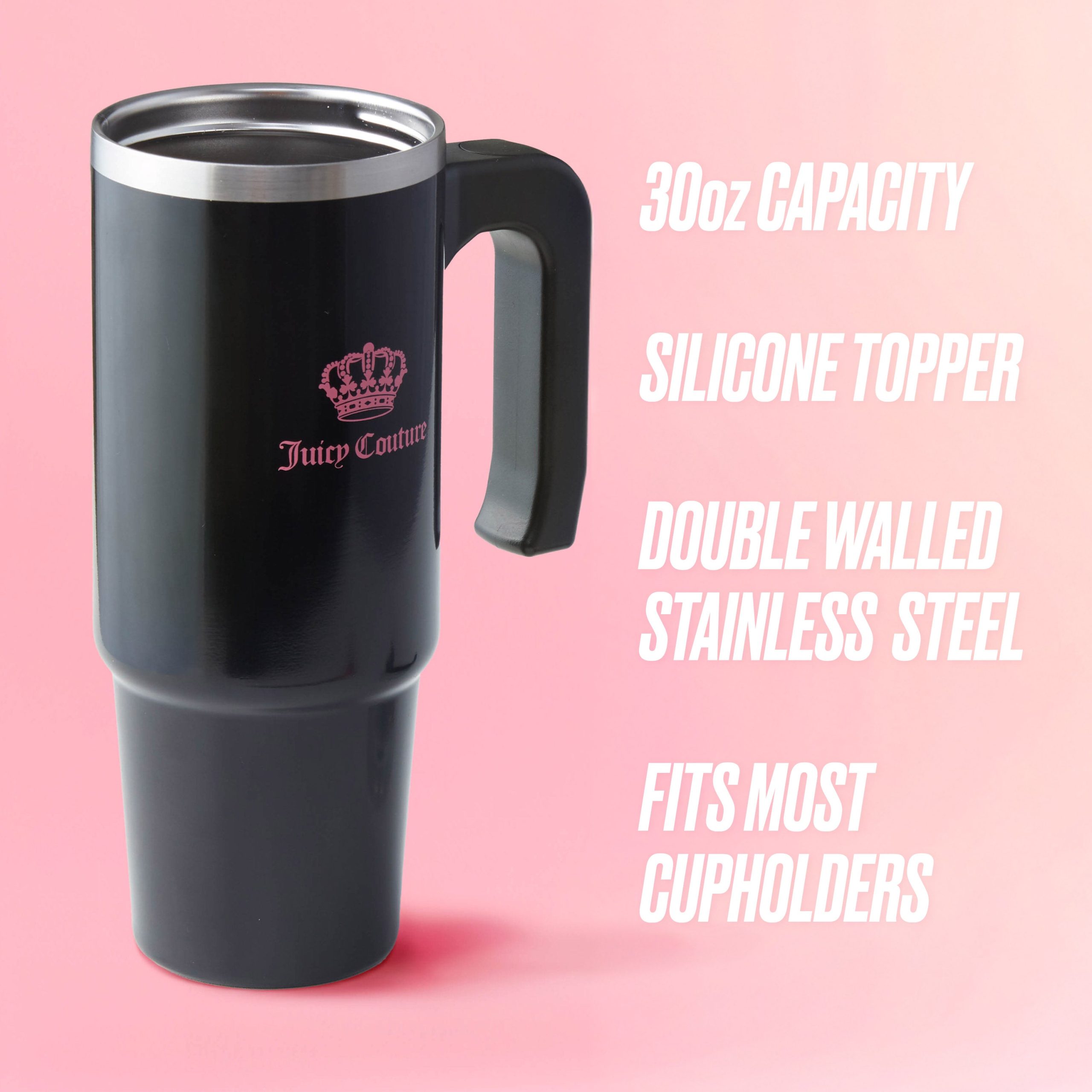 Jetsetter Hydration Stainless Steel Tumbler with Handle. Straw & Topper with Velour Crossbody Pouch - Image 2