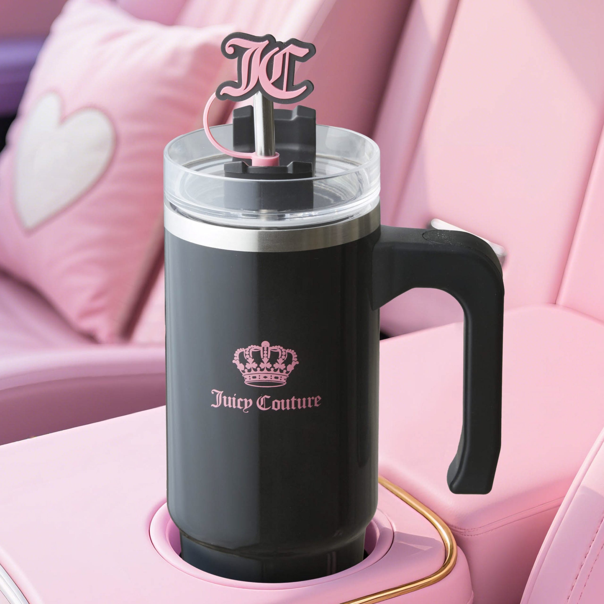 Jetsetter Hydration Stainless Steel Tumbler with Handle. Straw & Topper with Velour Crossbody Pouch - Image 6