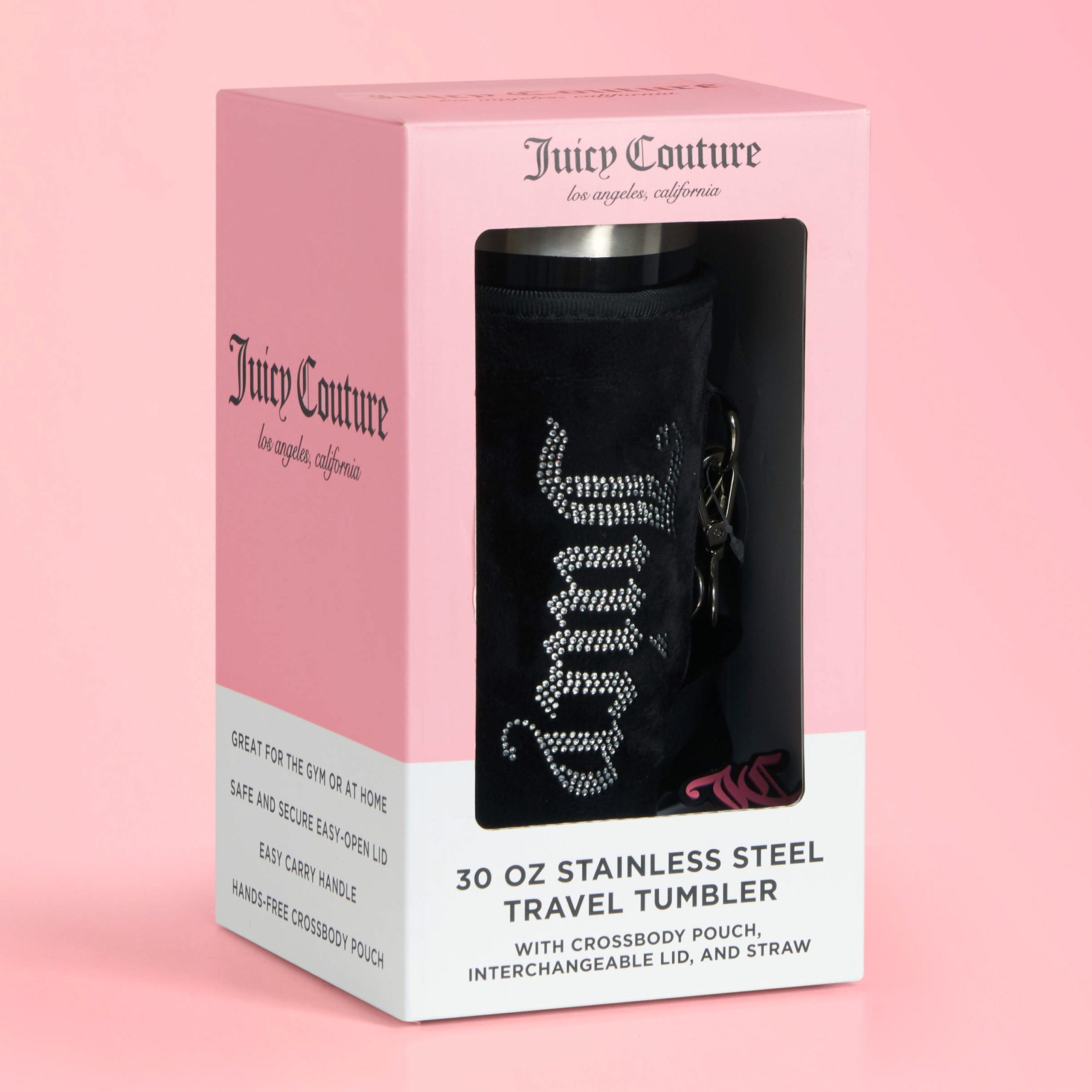 Jetsetter Hydration Stainless Steel Tumbler with Handle. Straw & Topper with Velour Crossbody Pouch - Image 7