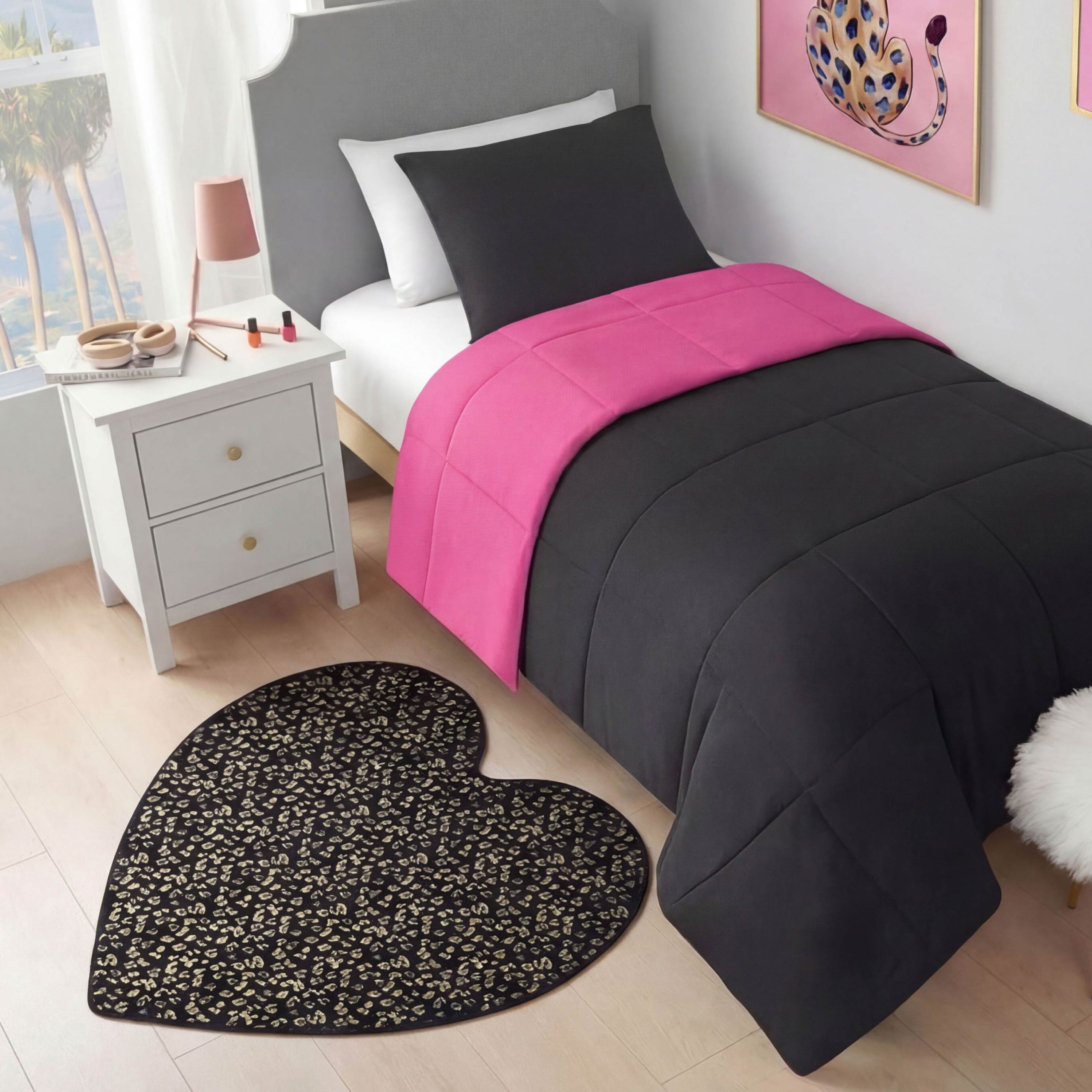 Metallic Leopard Plush Rug. 3' Heart