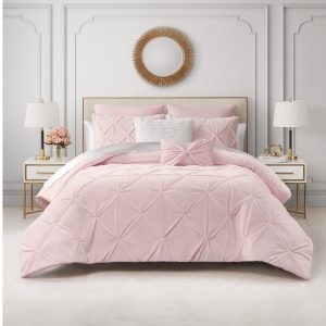 Kiss Pleat Micromink Comforter Set With Decorative Pillows