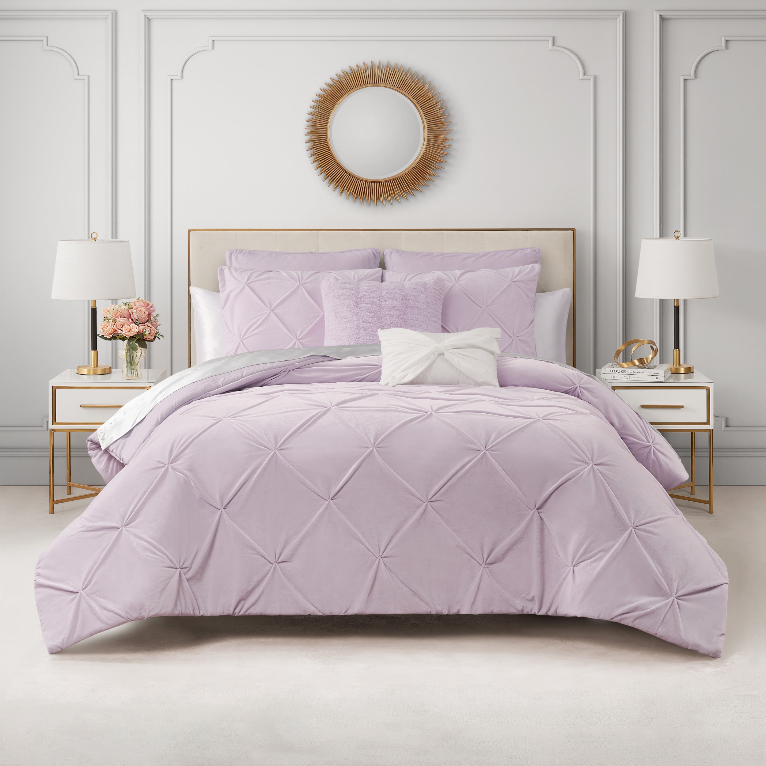 Kiss Pleat Micromink Comforter Set With Decorative Pillows