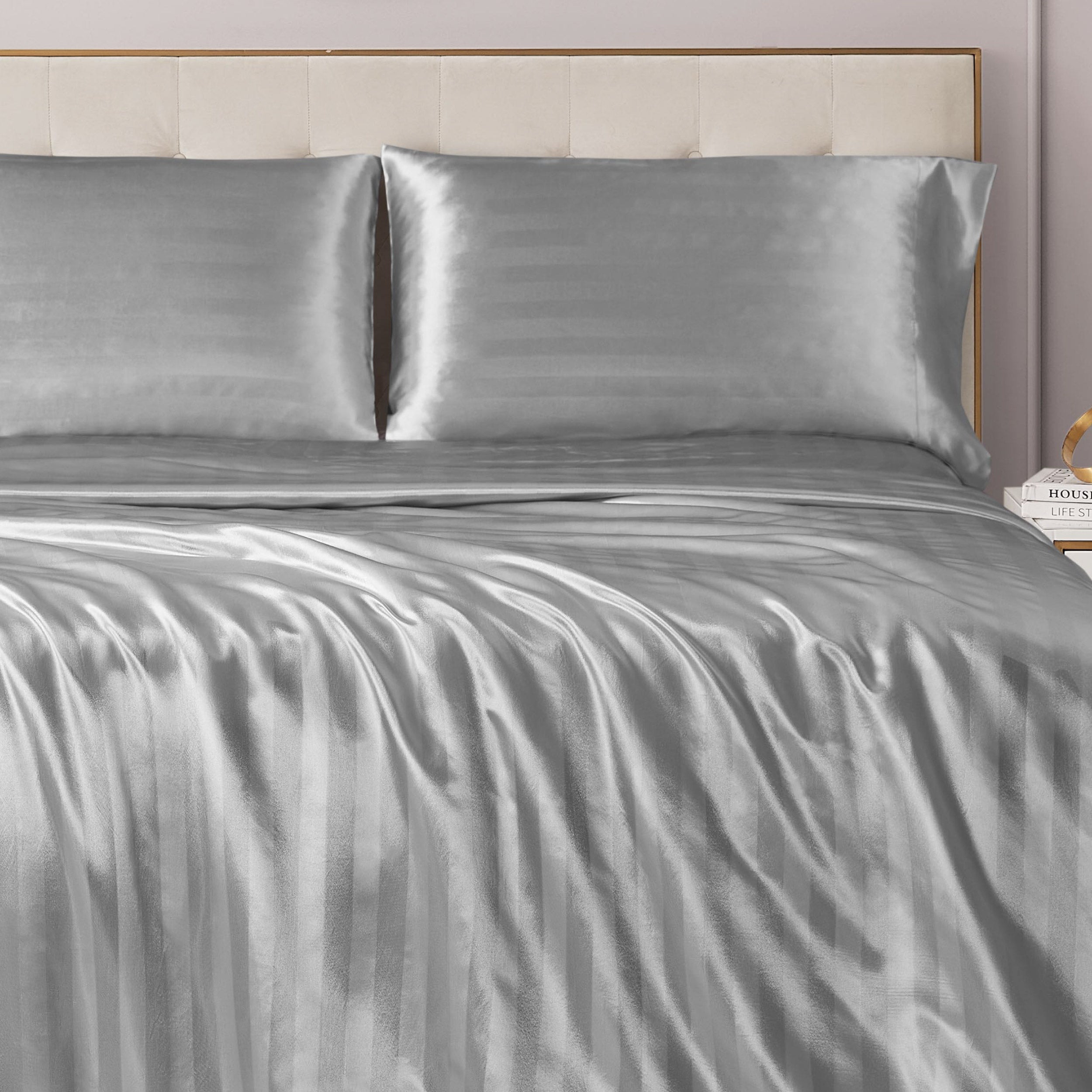 Damask Stripe Satin Sheet Set - Image 4