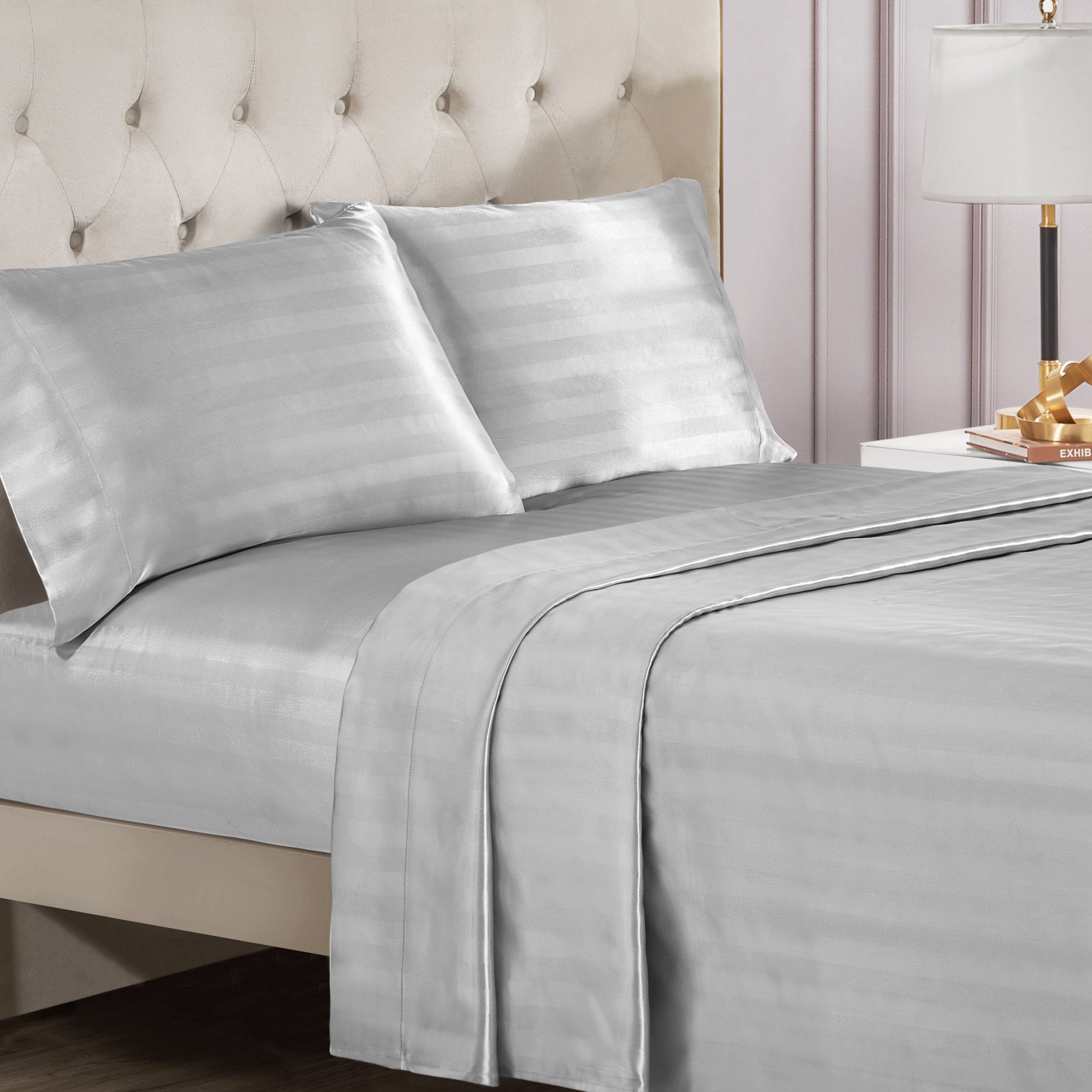 Damask Stripe Satin Sheet Set - Image 2