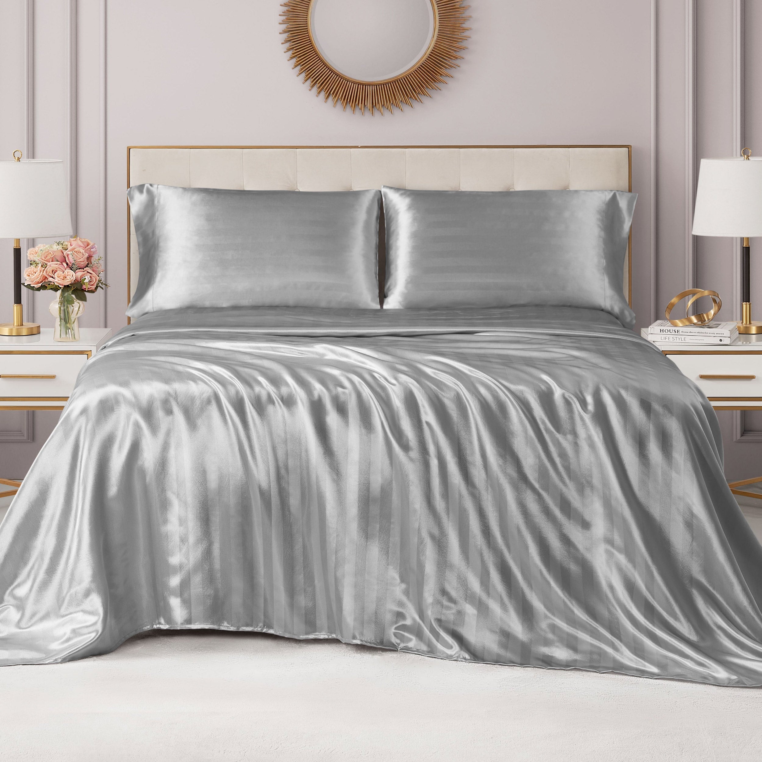 Damask Stripe Satin Sheet Set - Image 3