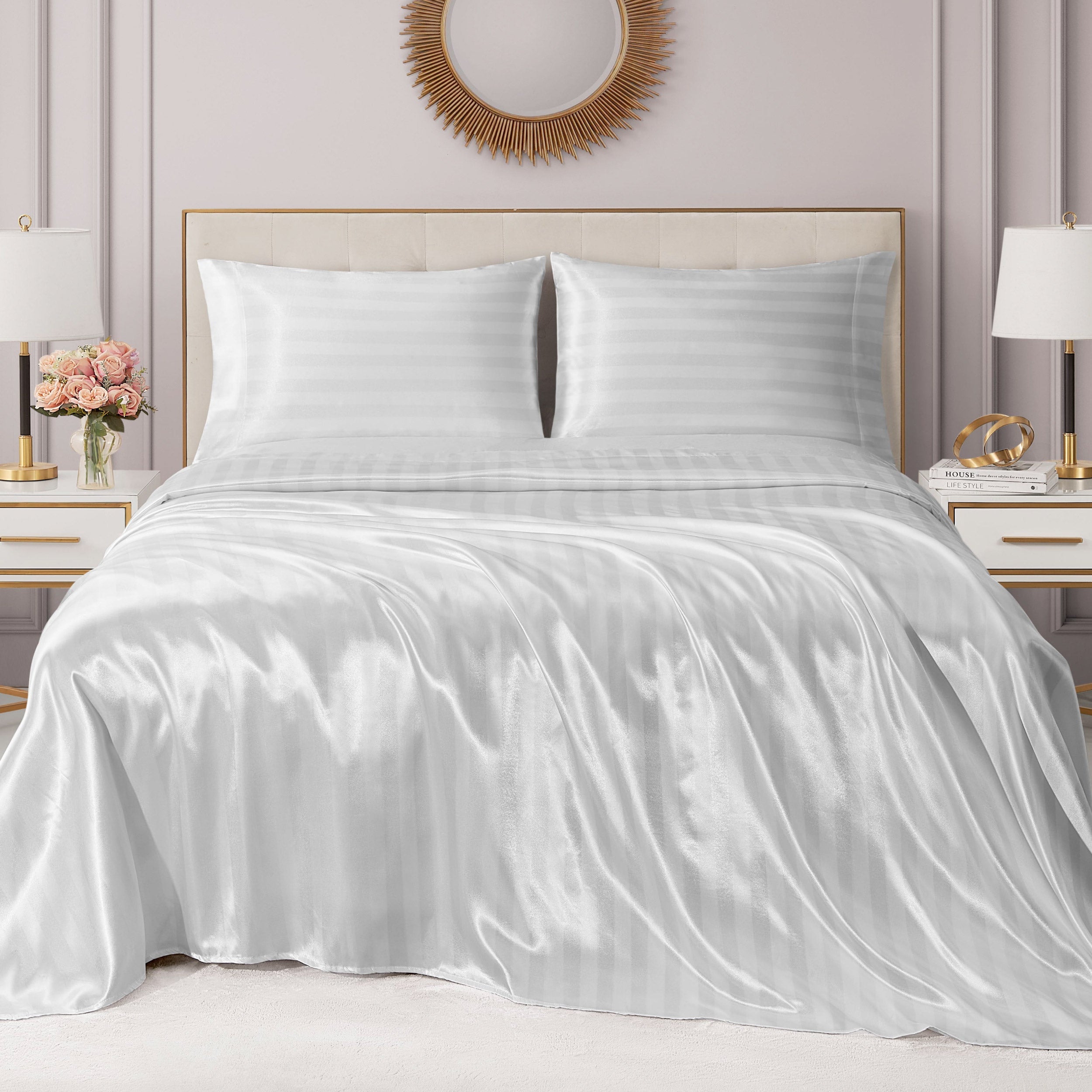 Damask Stripe Satin Sheet Set - Image 3