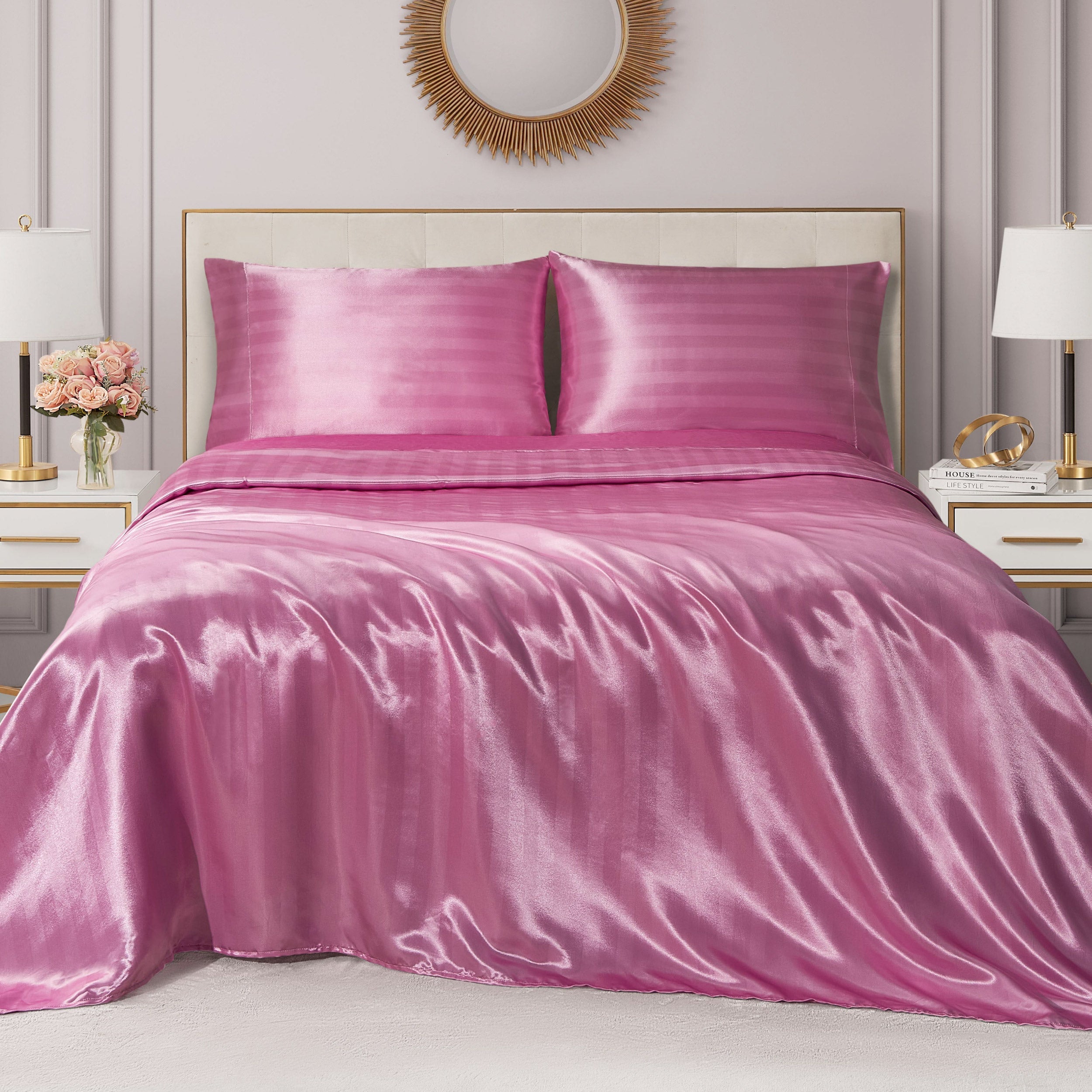 Damask Stripe Satin Sheet Set - Image 3