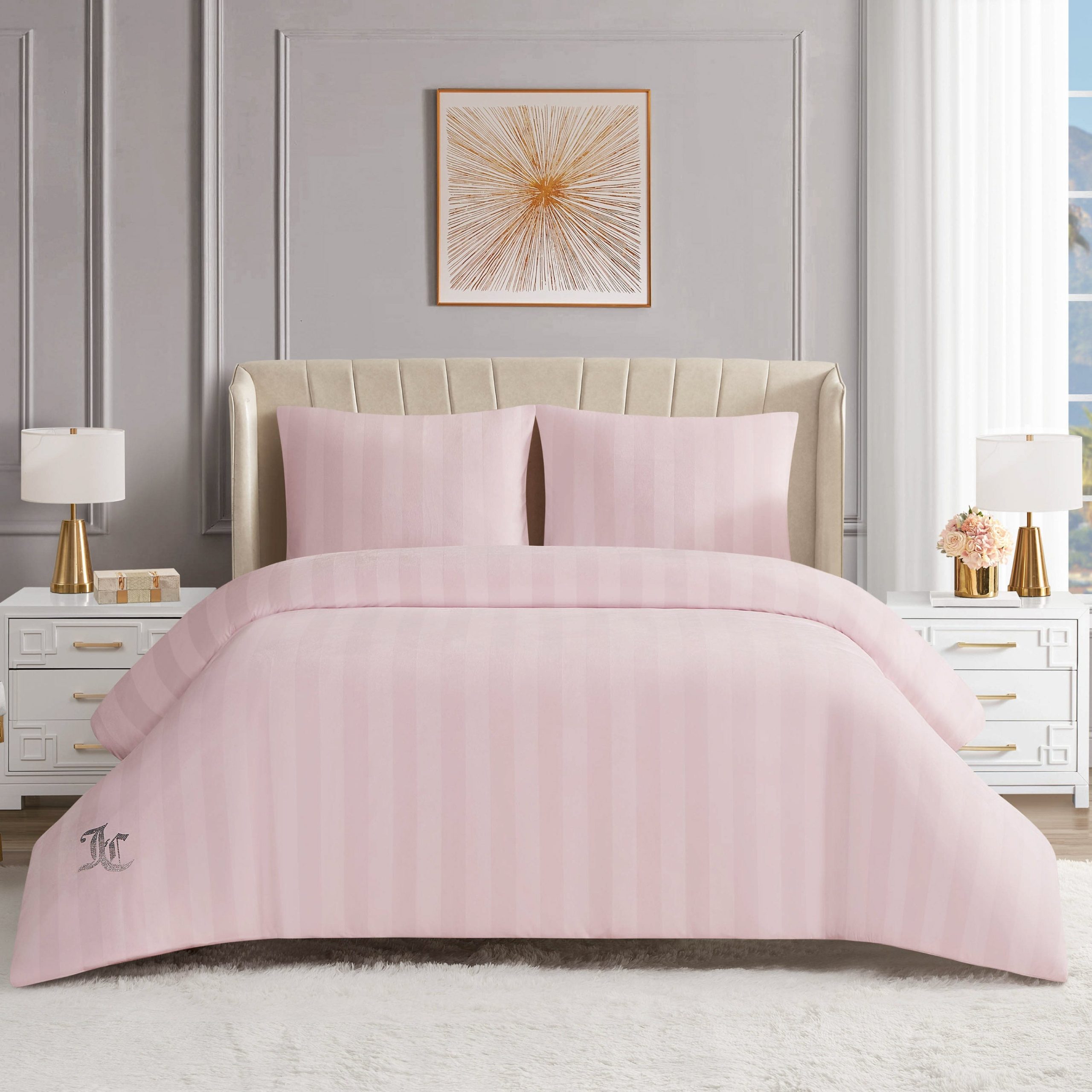 Jenny Velour Striped Jacquard Comforter Set