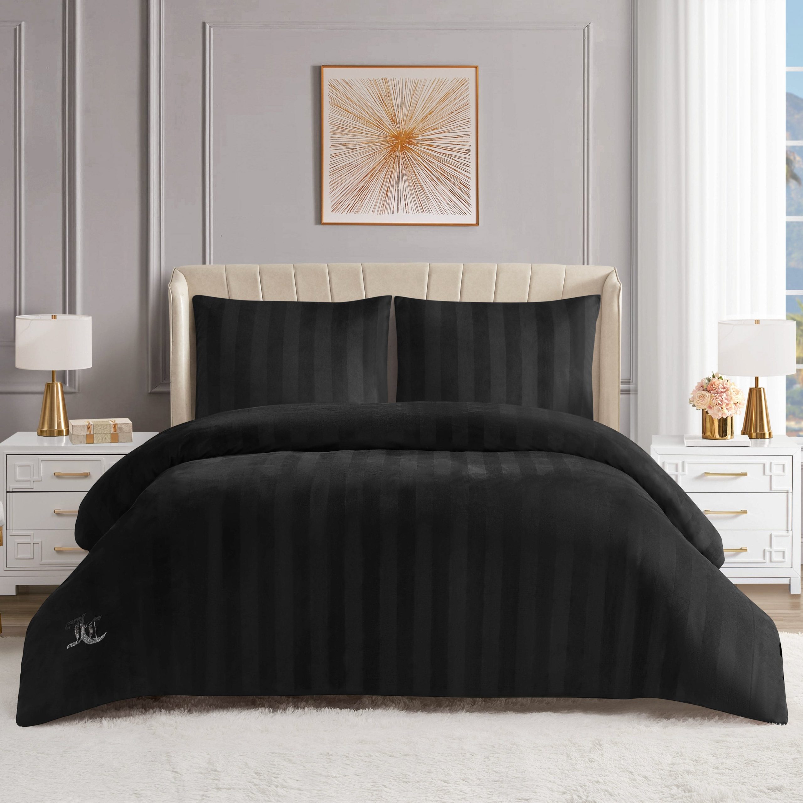 Jenny Velour Striped Jacquard Duvet Set