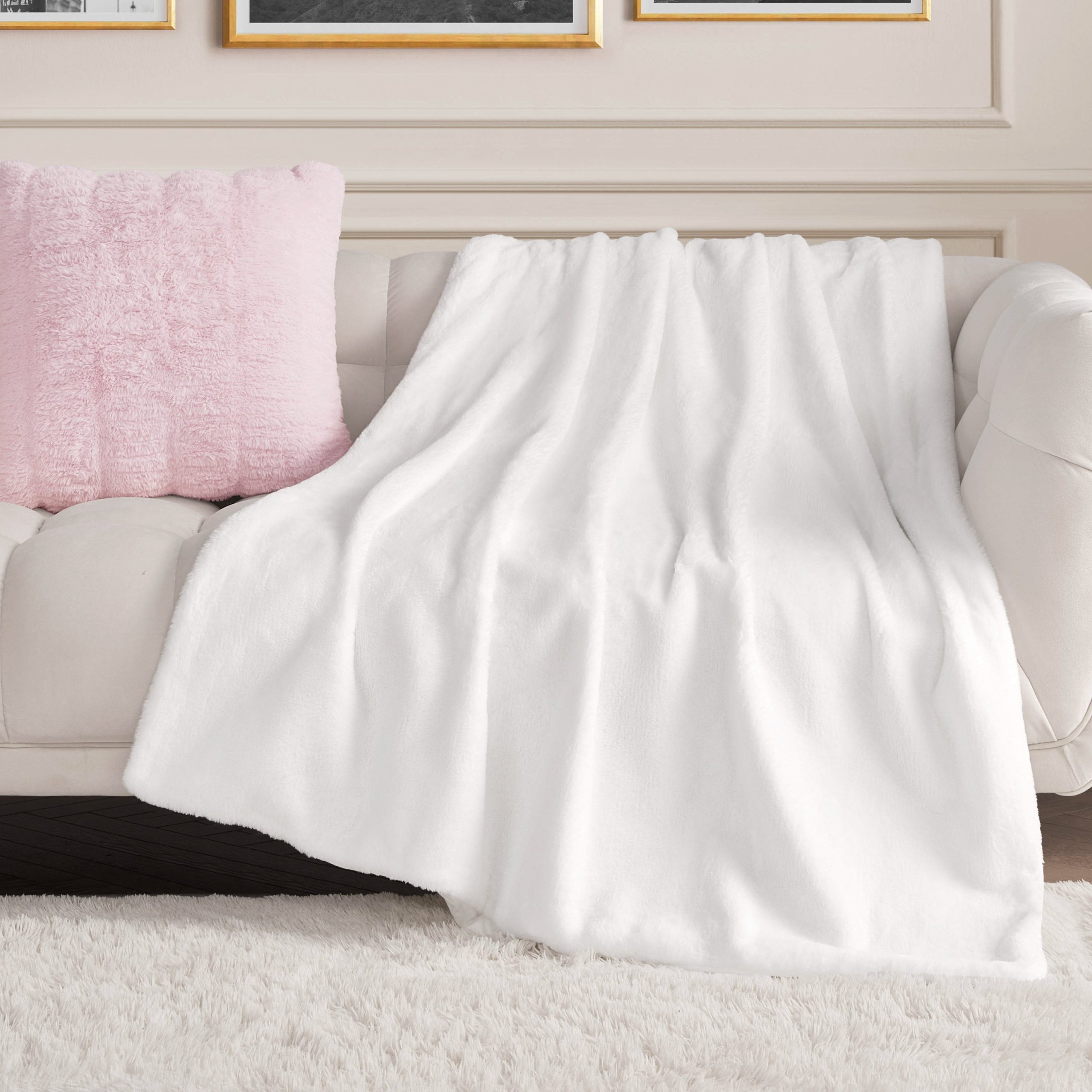 Solid Rabbit Mink Faux Fur Throw Blanket