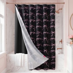 Shower Curtain with PEVA Liner and Hooks 14-Piece Set