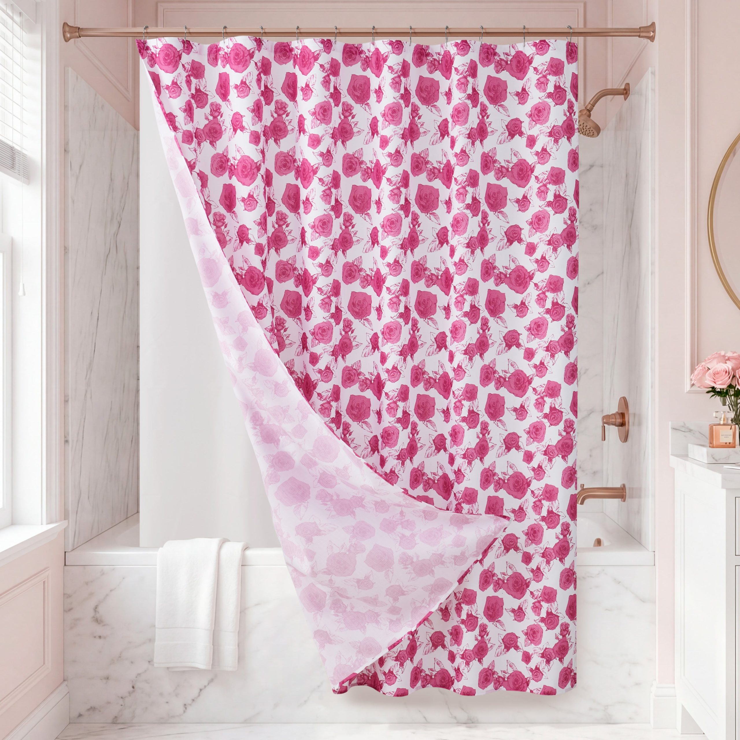 Shower Curtain with PEVA Liner and Hooks 14-Piece Set