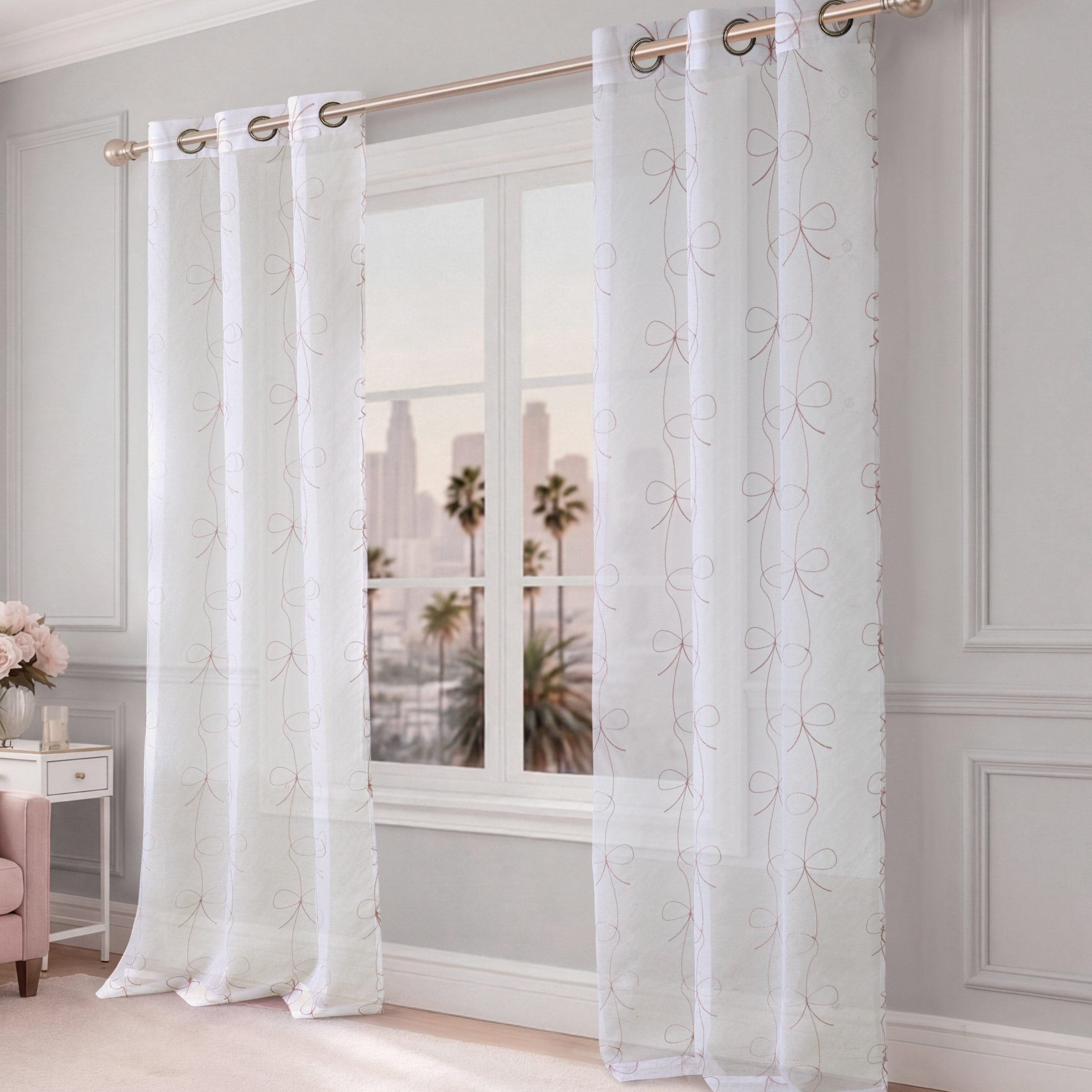 Vertical Bow Ribbon Sheer Window Curtains - Image 2