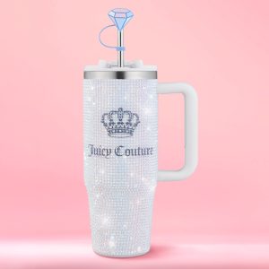 Diamond Bling Stainless Steel Tumbler with Handle and Straw. 30 oz