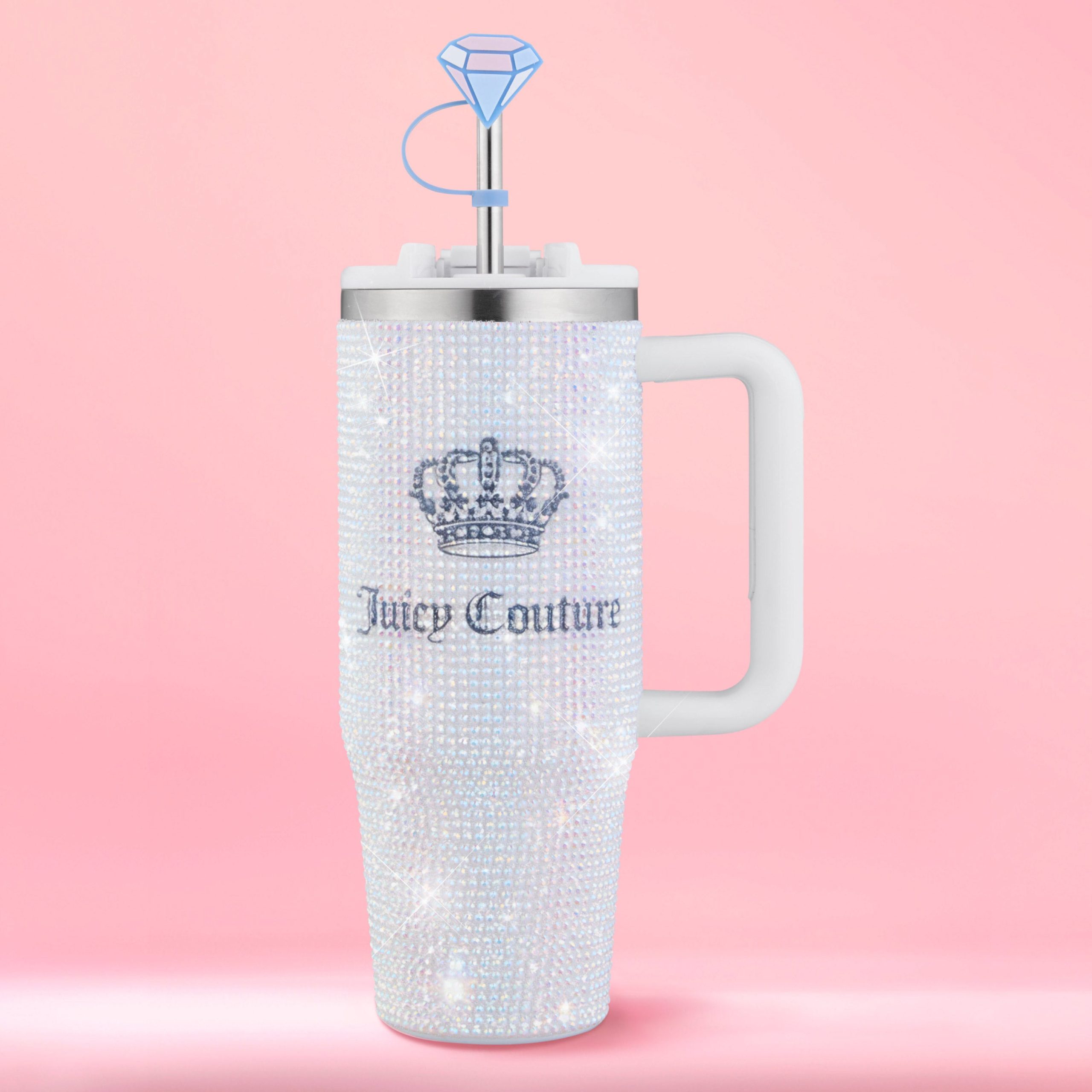 Diamond Bling Stainless Steel Tumbler with Handle and Straw. 30 oz