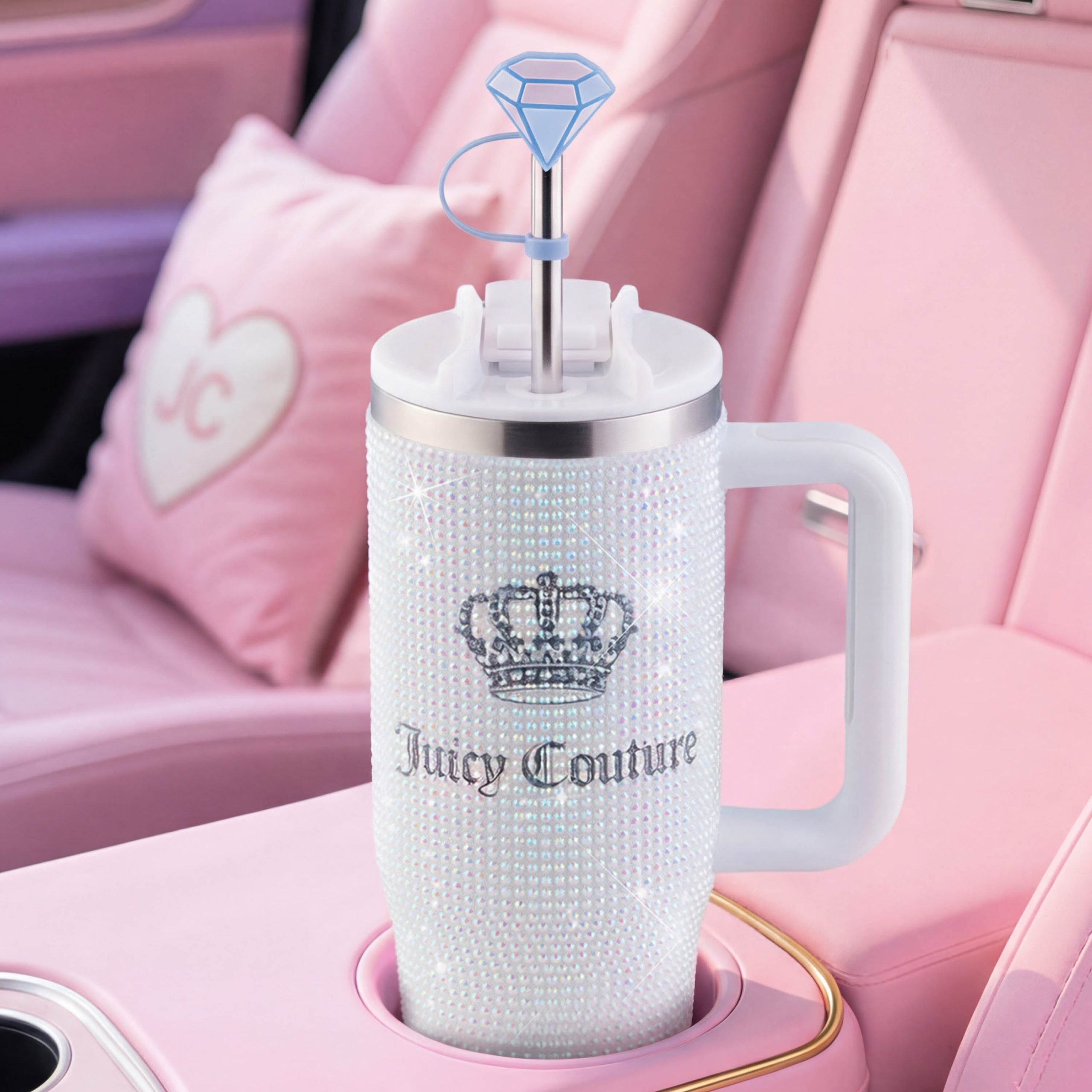 Diamond Bling Stainless Steel Tumbler with Handle and Straw. 30 oz - Image 3