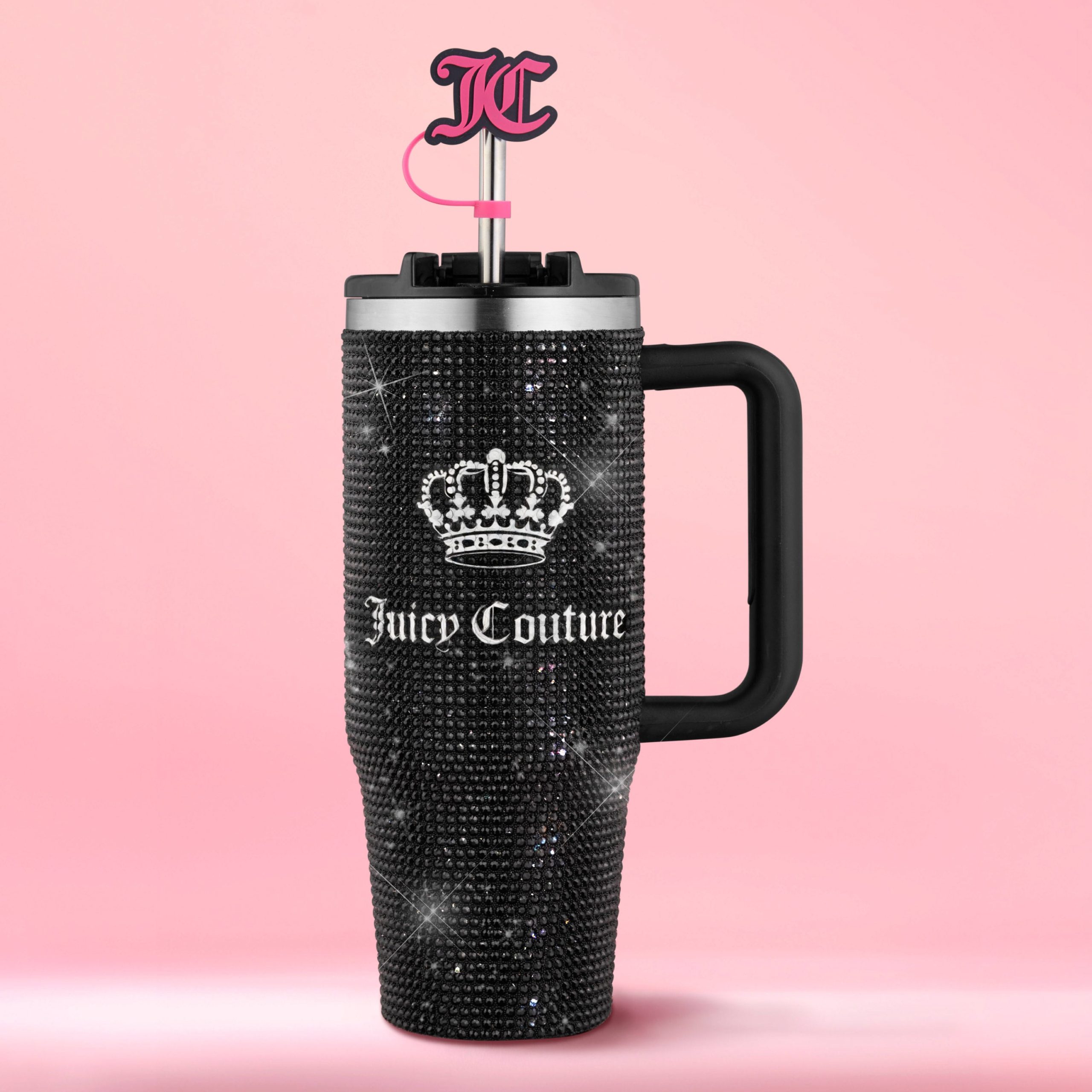 Diamond Bling Stainless Steel Tumbler with Handle and Straw. 30 oz