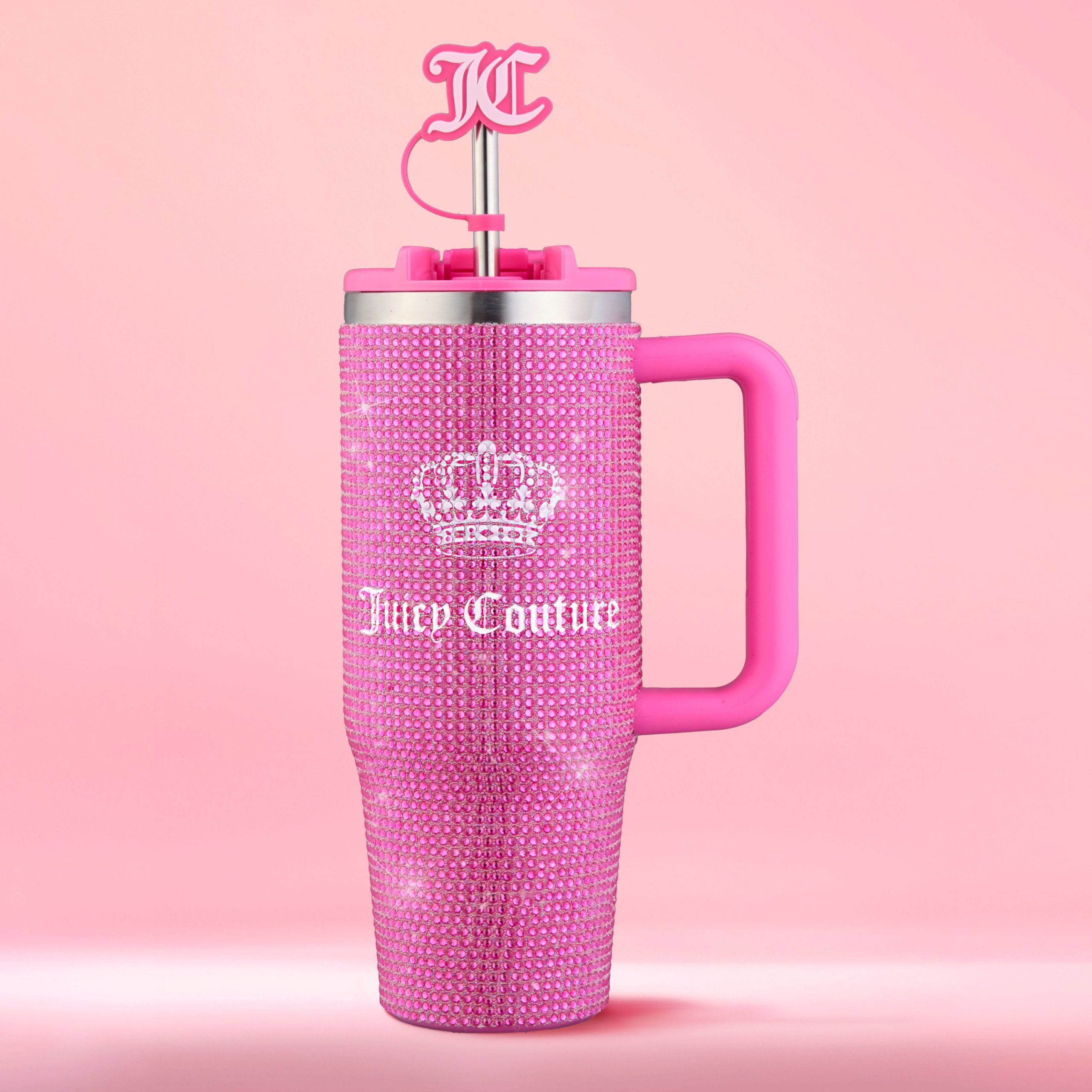 Diamond Bling Stainless Steel Tumbler with Handle and Straw. 30 oz