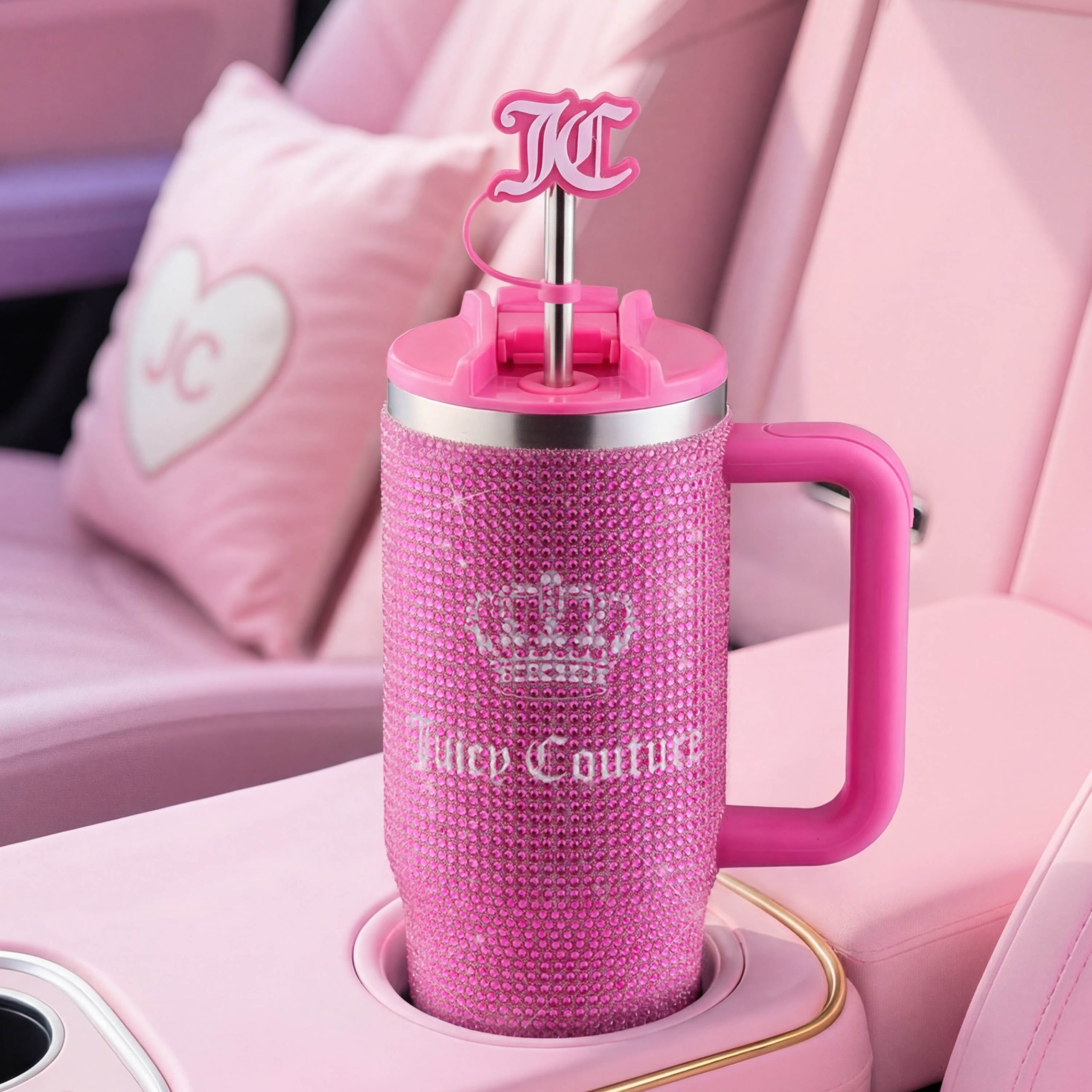 Diamond Bling Stainless Steel Tumbler with Handle and Straw. 30 oz - Image 3