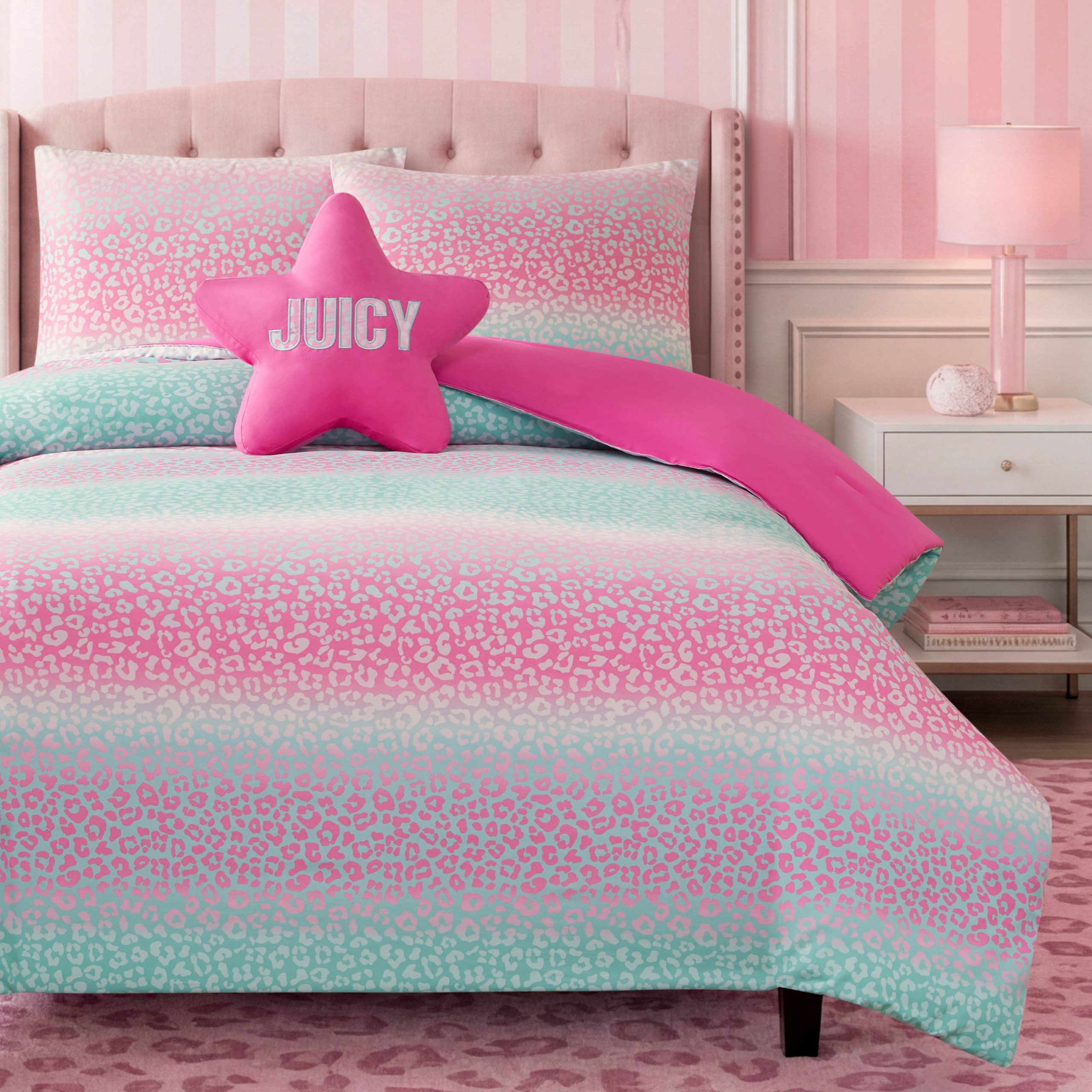 Kids Rainbow Ombre Leopard Reversible Comforter Set - Image 2