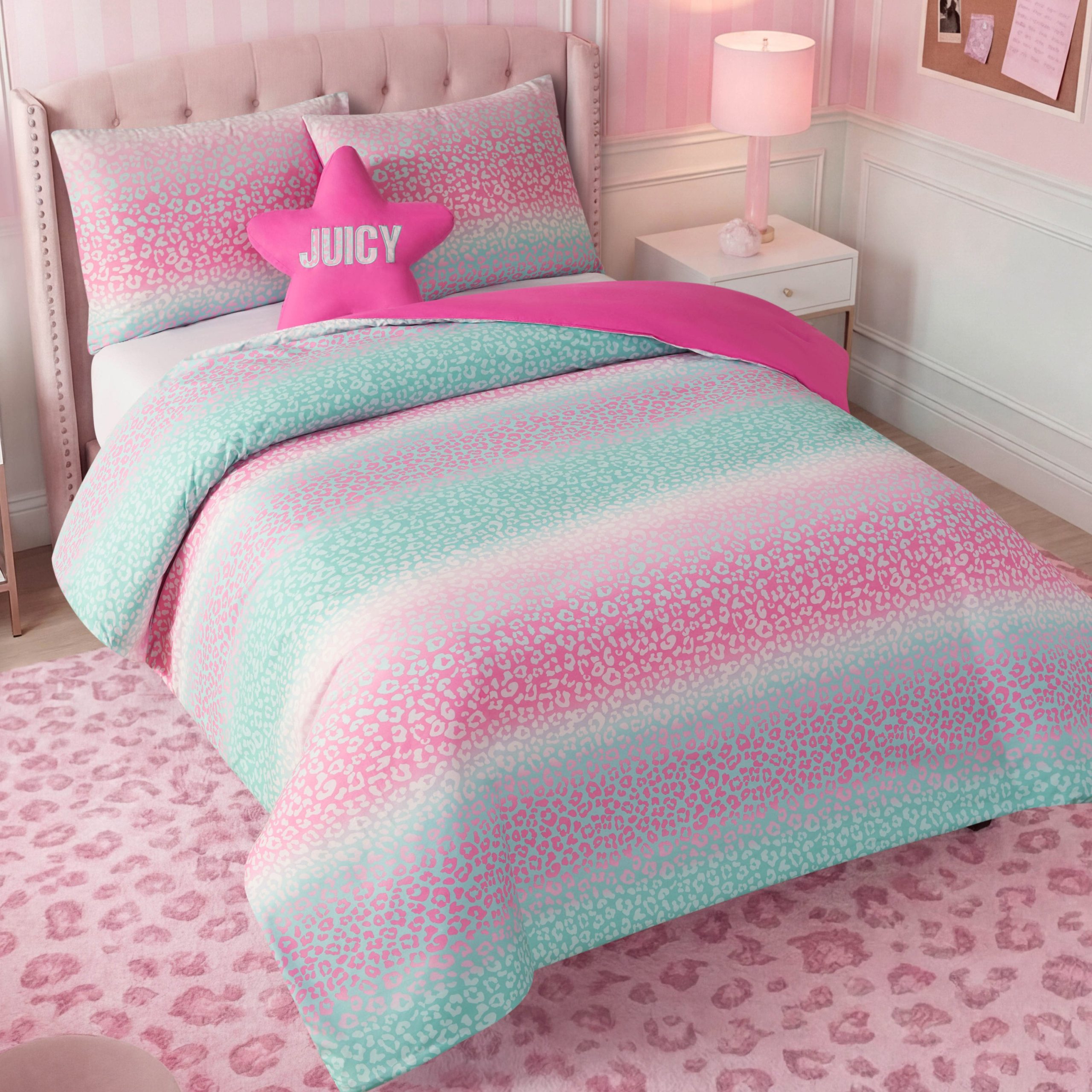 Kids Rainbow Ombre Leopard Reversible Comforter Set - Image 3