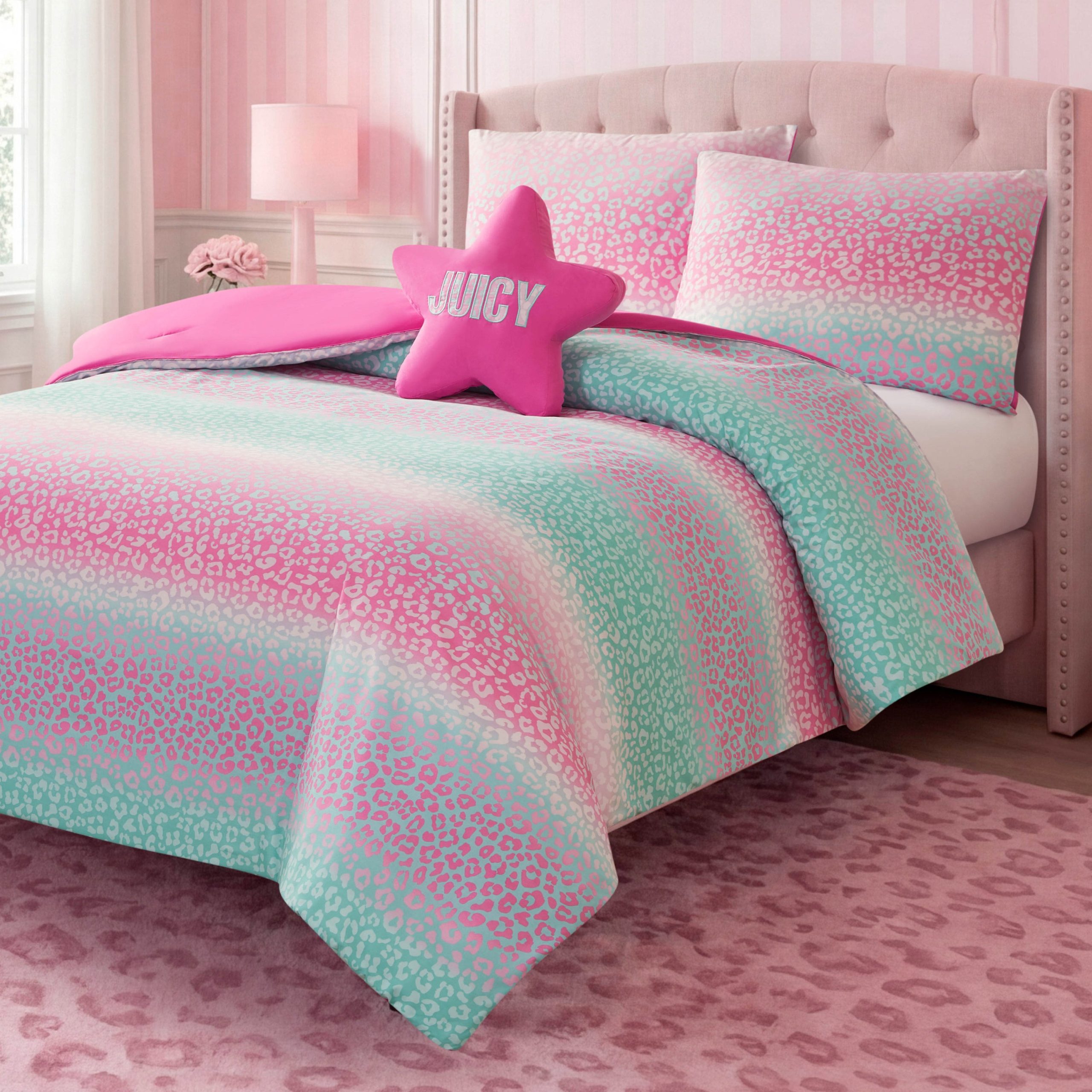 Kids Rainbow Ombre Leopard Reversible Comforter Set - Image 4