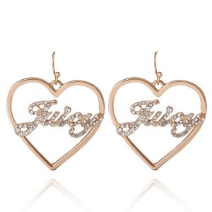 Juicy Script Crystal Heart Drop Earrings