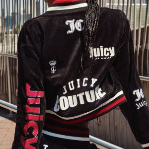 Mixed Logo Cotton Velour Bomber Jacket