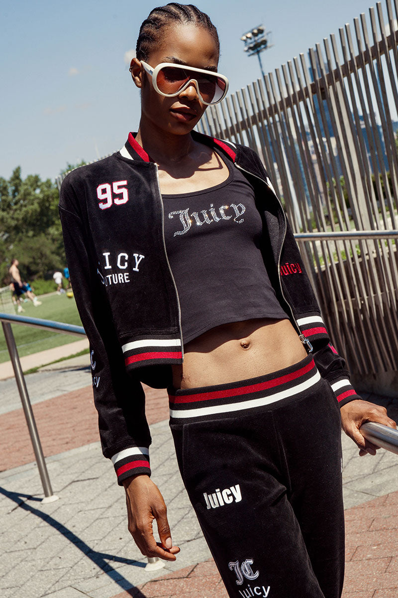 Mixed Logo Cotton Velour Bomber Jacket - Image 2